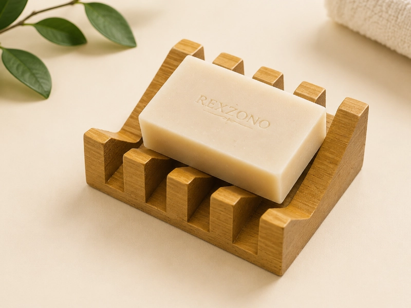 Wooden soap dish with soap